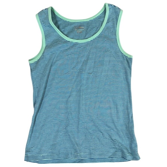 LL Bean Tops - LL Bean Striped Cotton Tank Top Blue Mint Green Sleeveless Scoop Neck M REG
